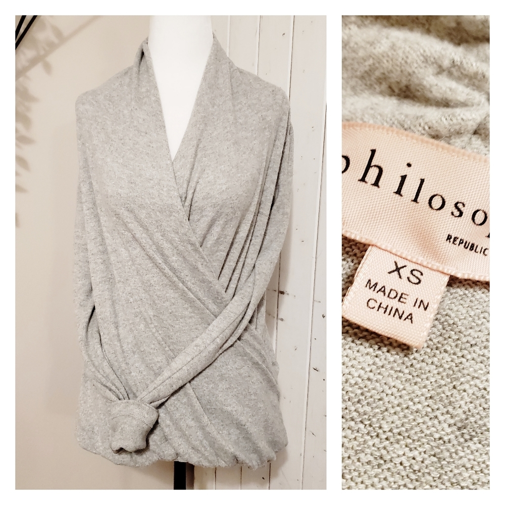 PHILOSOPHY | SOFT WRAP FRONT SWEATER GREY OVERSIZED